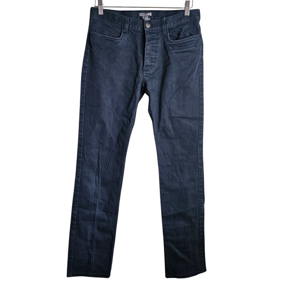 H&M Women's Straight Leg Blue Denim Button Pants, Size 31